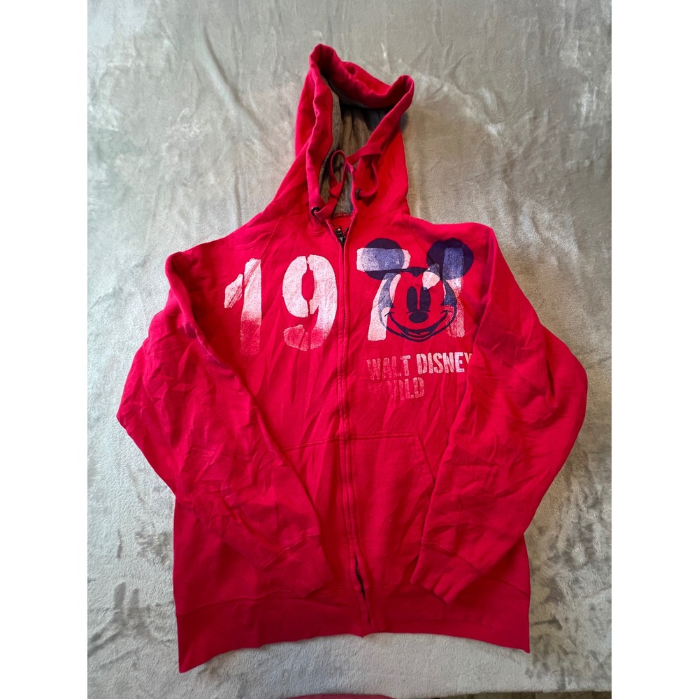 Hanes Disney Mickey Mouse Hoodie Mens Medium Red Full Zip 1971 Graphic